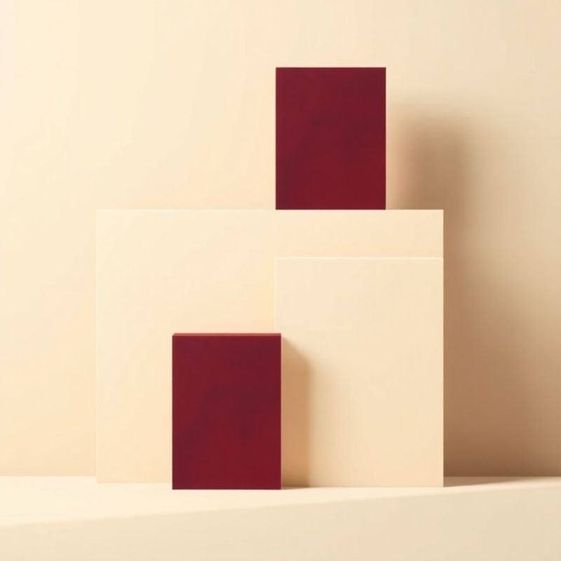 Abstract editorial composition of layered cream and burgundy planes suggesting structured financial architecture